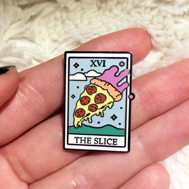 

Cartoons Pizza Tarot Card Enamel Brooch Pin Backpack Hat Bag Collar Lapel Pins Badges Women Men's Fashion Jewelry Accessories