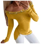 Модная повседневная женская блузка с жемчужинами, зимний пикантный топ на молнии с открытыми плечами, женская рубашка с длинным рукавом, пуловер