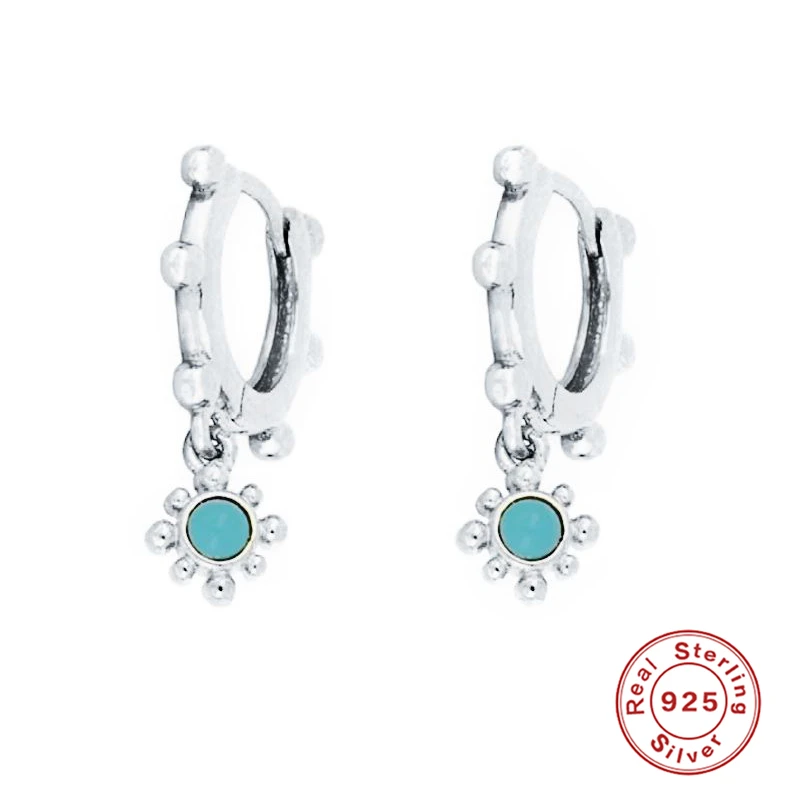 Женские круглые серьги-кольца ROXI Bohemia с бирюзовым камнем и подсолнухами