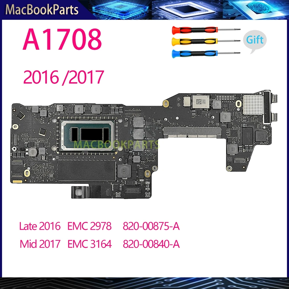 

Original Tested A1708 Motherboard 820-00875-A 820-00840-A for MacBook Pro Retina 13" Logic Board Core i5 8GB 2016 2017 Years