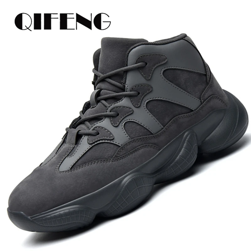 Мужская Черная повседневная обувь для прогулок Зимние теплые мужские спортивные