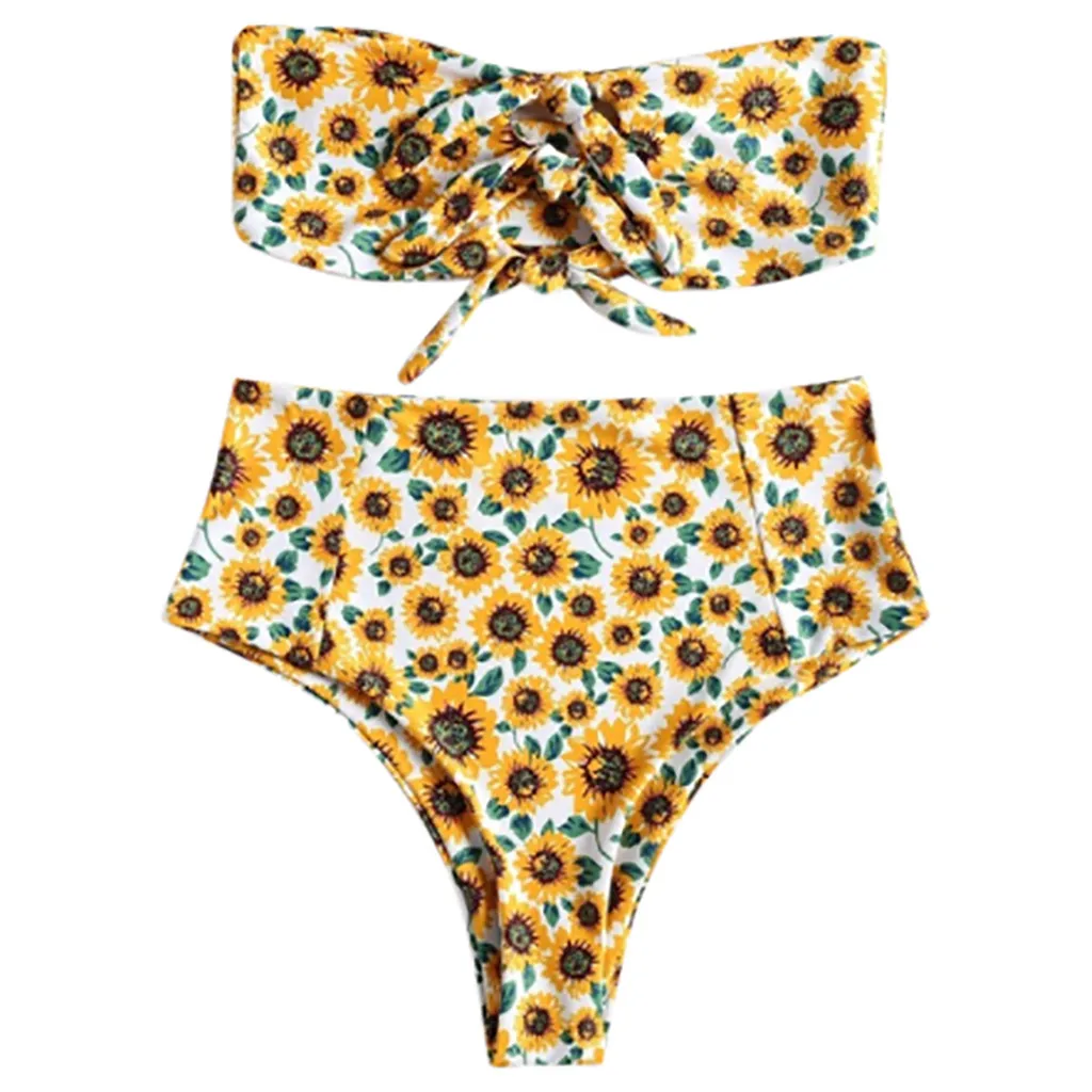 Модный женский купальник с цветочным принтом Одноцветный бикини пуш-ап