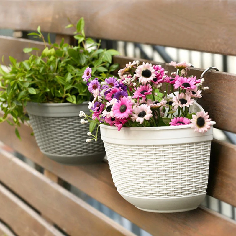 

Plastic Vase Garden Nursery Imitation Rattan Weaving PP Balcony Baskets 21cm Chain Hanging Planters Flower Pot Basket Home Decor