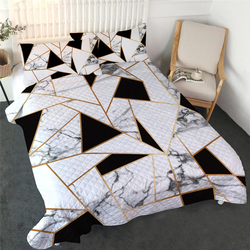 BlessLiving Eyelash Coverlet Set Cute Eyes Gold Black Bed Quilt Set 3-Piece Modern Bedspreads for Fashion Girls Summer Blanket