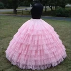 Женская кружевная бальная юбка, розовая винтажная длинная бальная юбка, 9 слоев, 2020