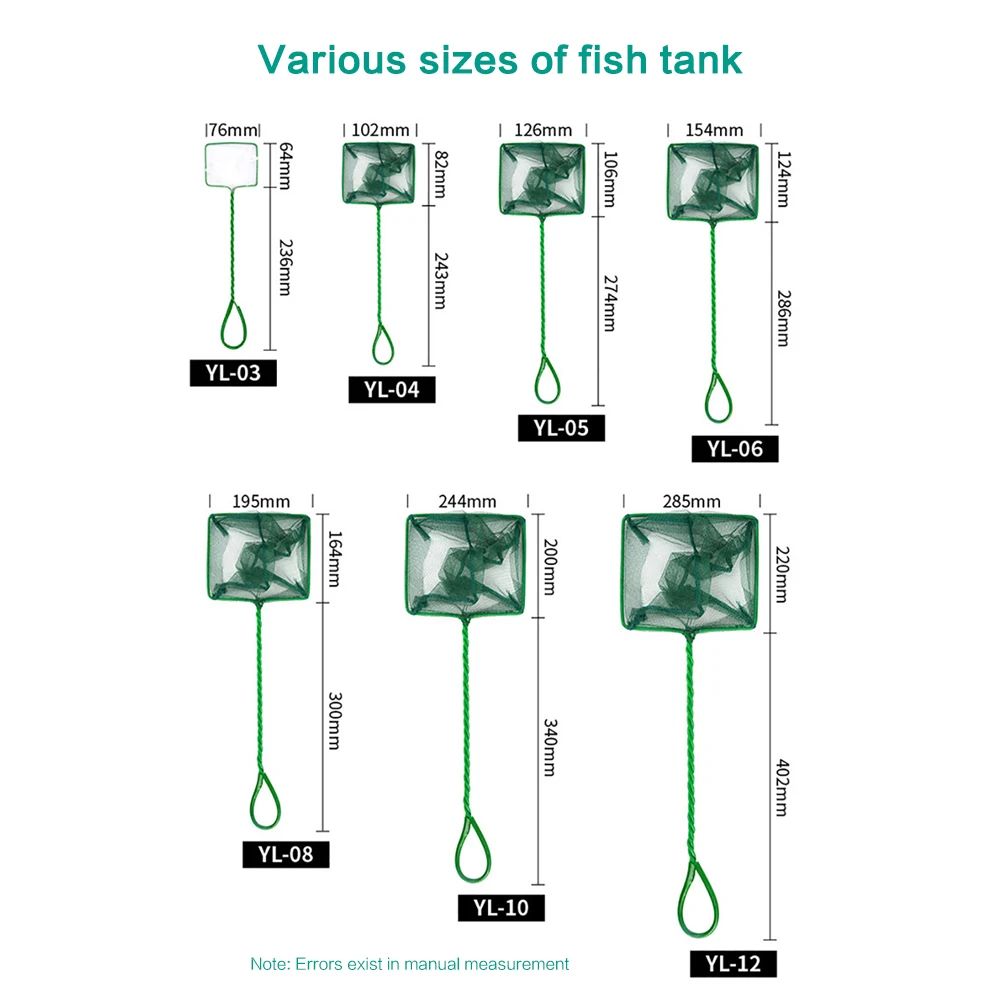 

Green Portable Long Handle Square Aquarium Accessories Fish Tank Fishing Net Landing Net for Fish Floating Objects Cleaning Tool