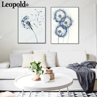 nordic plant canvas painting abstract simple blue dandelion poster wall art modern living room bedroom decoration frameless