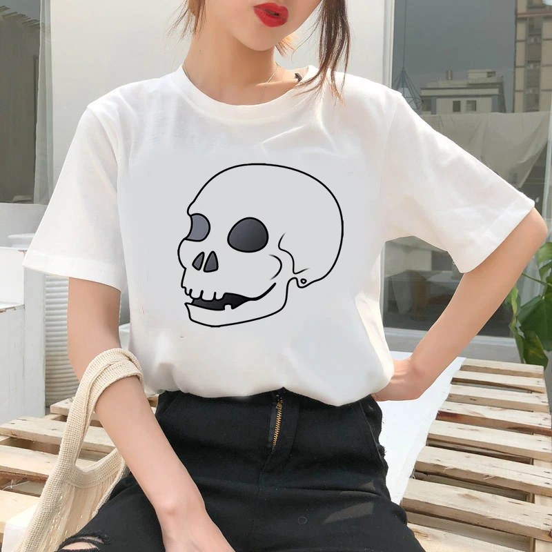 

Women's T-shirt 90s Ulzzang Harajuku Graphic Funny Skull Theme Print Tees O Neck Casual Women's Top Clothings