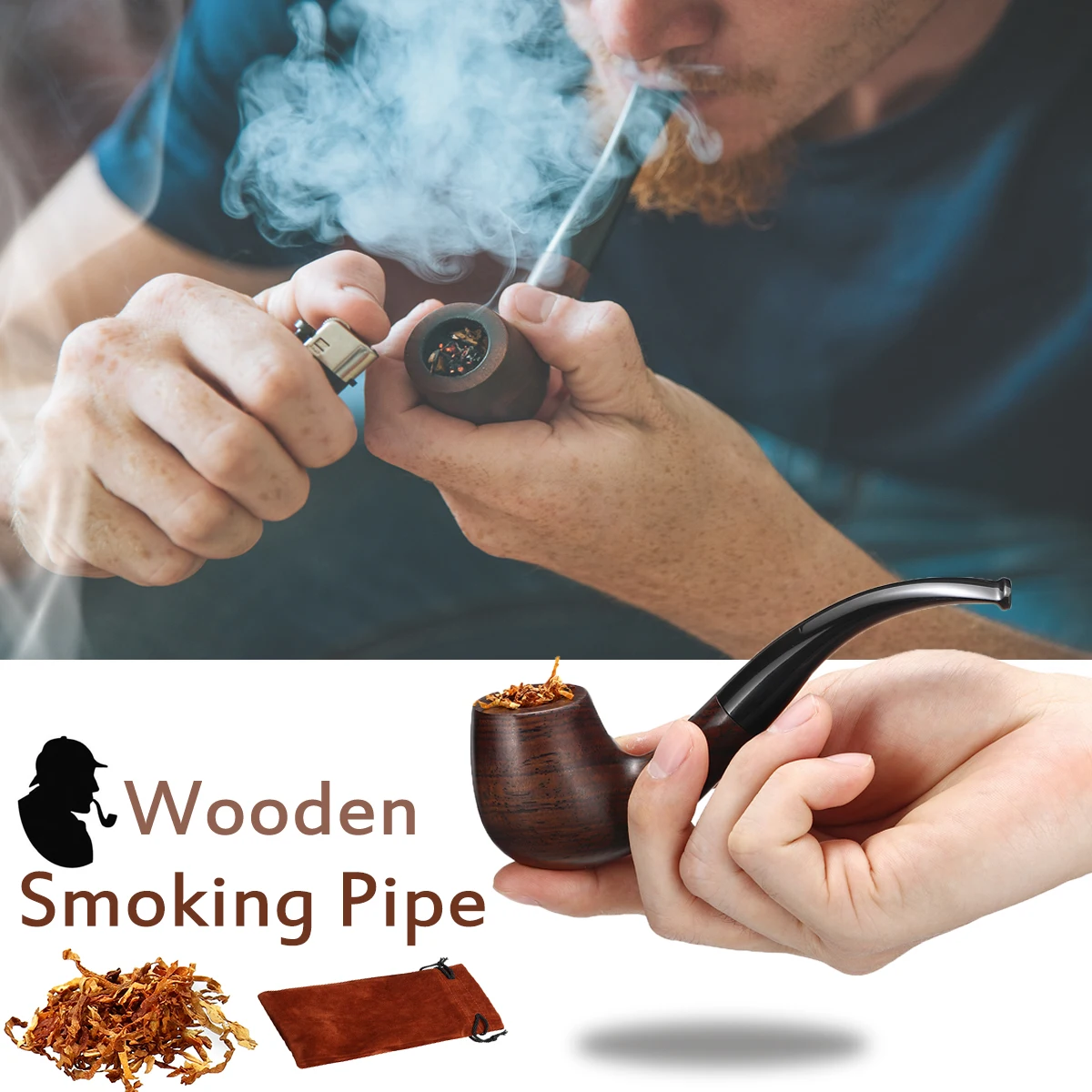 

Ebony Wooden Long Handle Curved Man High-ended Pipes Gift