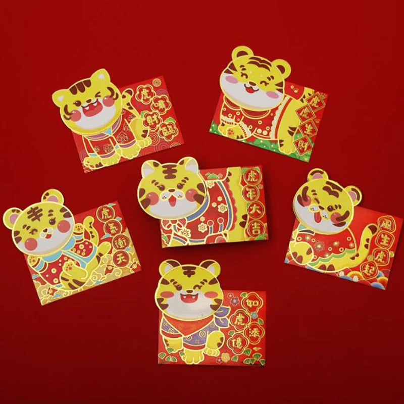 6pcs 2022 Chinese Lucky Red Envelope Tiger Year Red Envelope New Year Red Packet