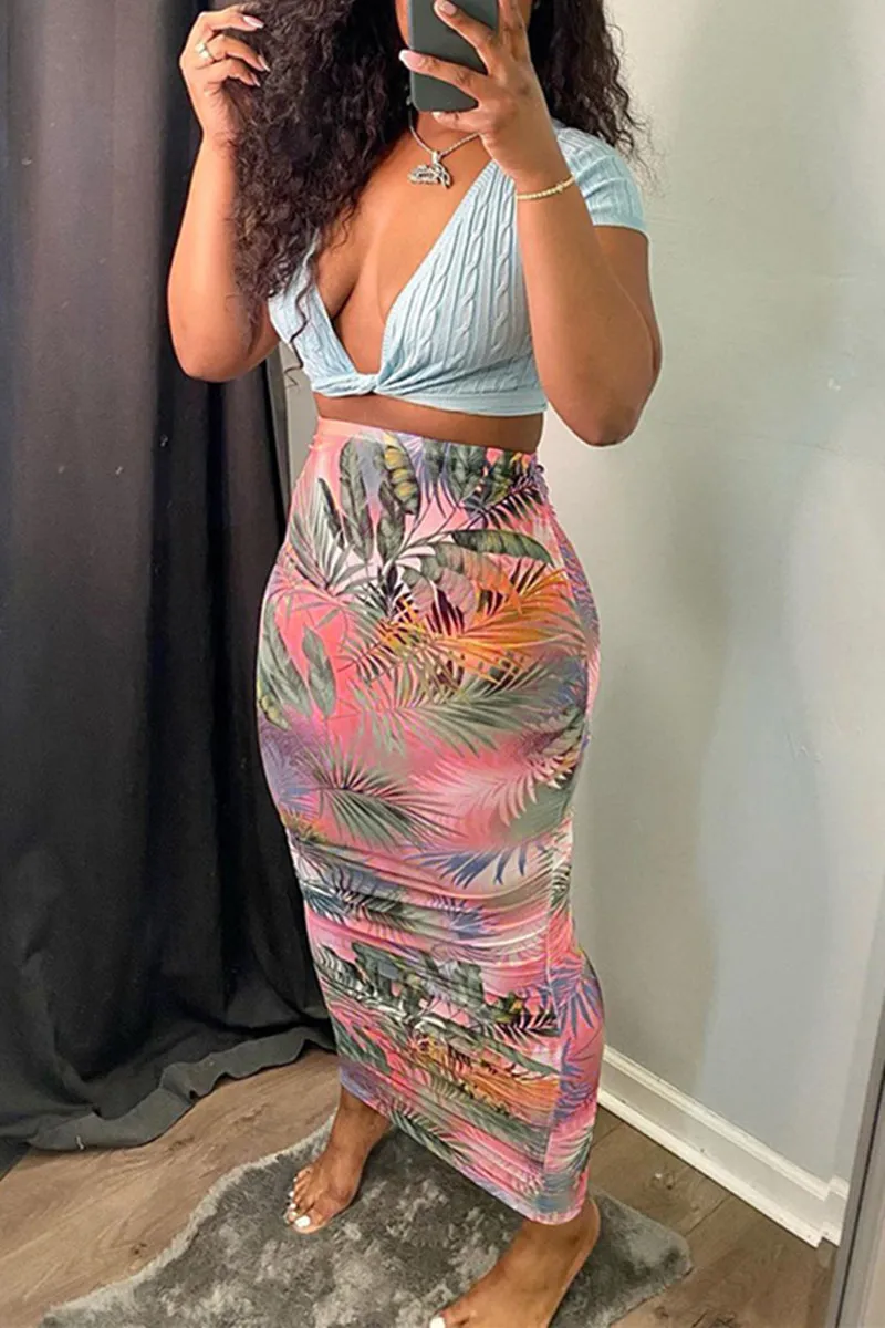Женская юбка с высокой талией Midiskirt летняя/синяя/зеленая/оранжевая/Розовая