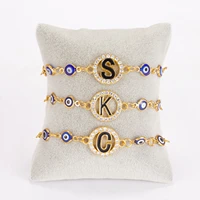 26 alphabet letter rhinestone charm adjustable bracelet evil eye beads chain bracelets for women party wedding jewelry