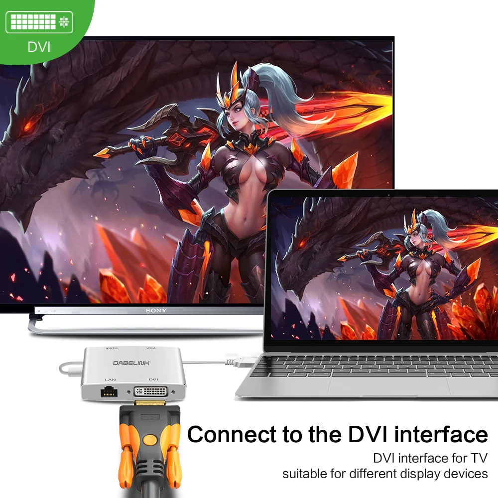 Адаптер DABELINK USB 3 0 для HDMI DVI RJ45 с двойным Displayport конвертер поддержкой 1080P Windows 10/8/7