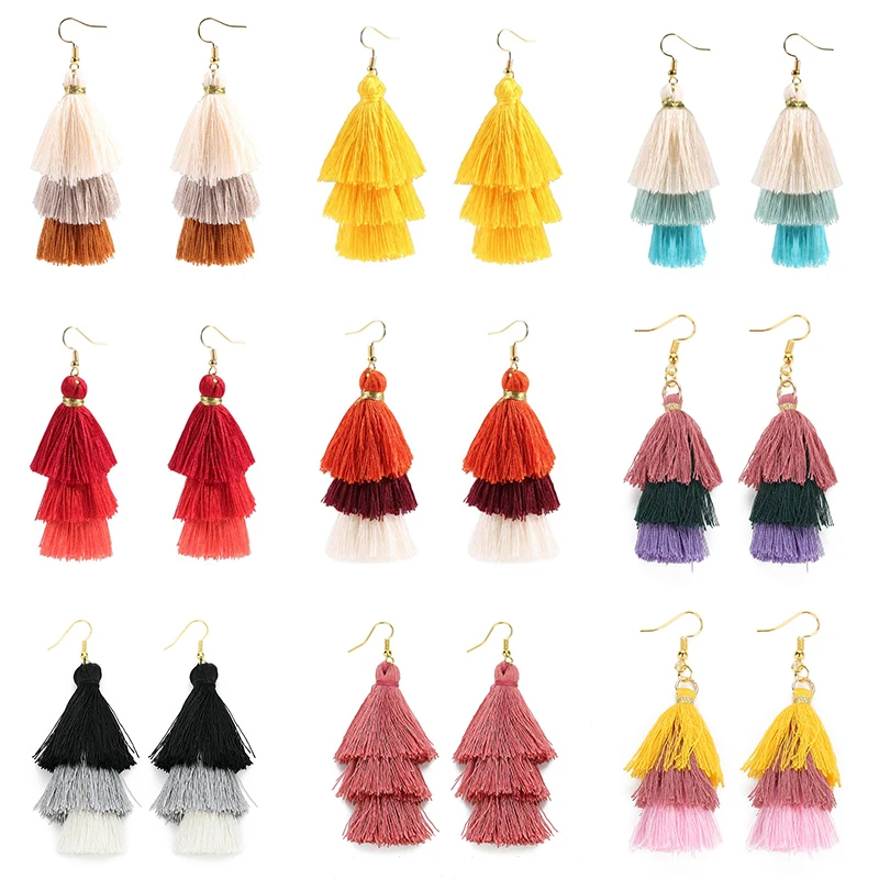 

2020 3 Layered Bohemian Fringed Luxury Statement Tassel Earrings 2020 Boho Fashion Jewelry Women Long Drop Dangle Earrings