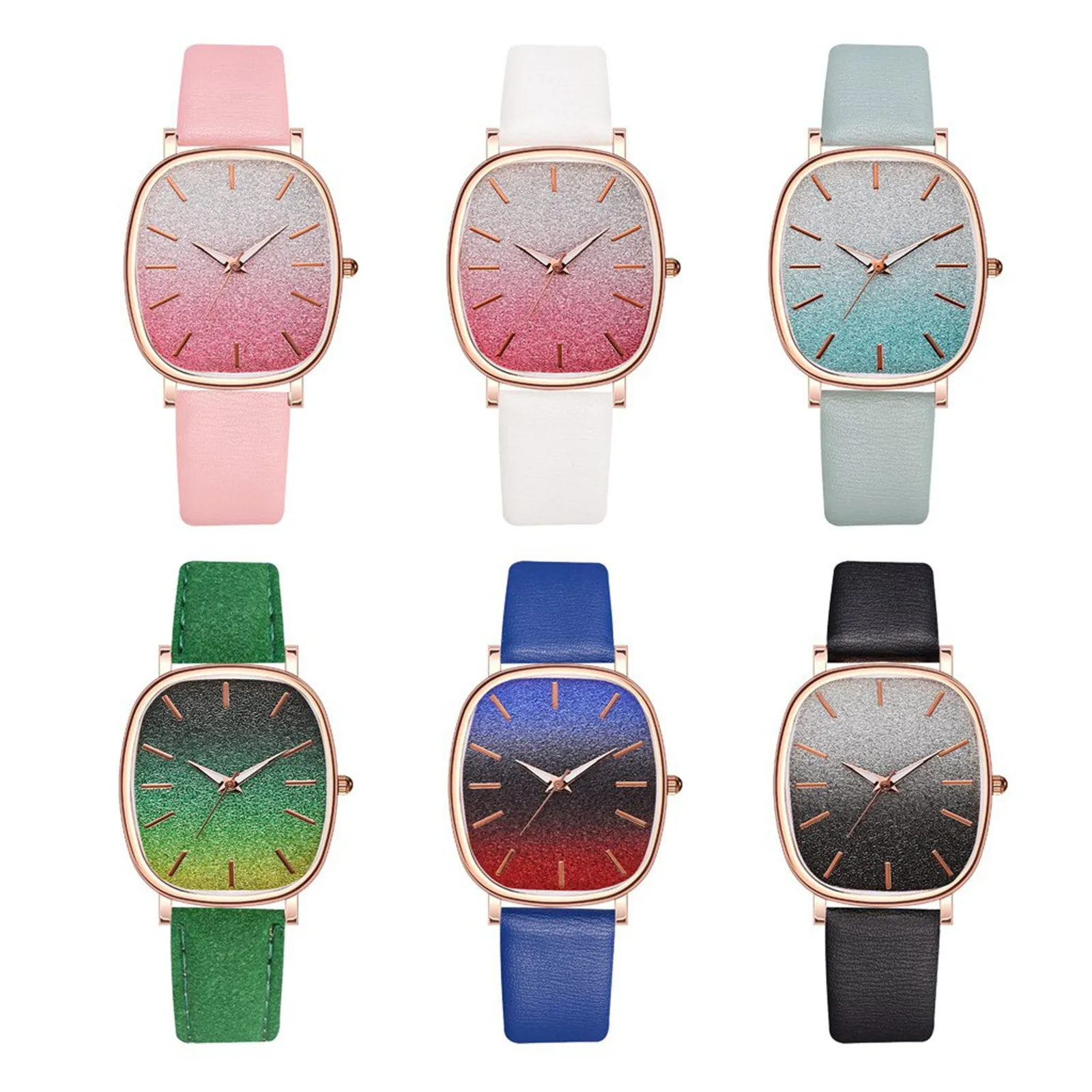 

Ladies Quartz Watch Square Gradient Color Starry Sky Watch Fashion Quartz Watch Pure Color Leather Strap Watch X*