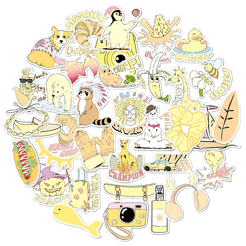 35 шт. мультфильм Простой Желтый VSCO для девочек в стиле Каваий Наклейки детей