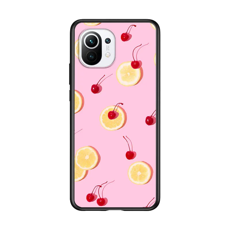 

Pink Cherries for Xiaomi Mi 11 10T Note 10 Ultra 5G 9 9T SE 8 A3 A2 A1 6X Pro Play F1 Lite 5G Black Phone Case