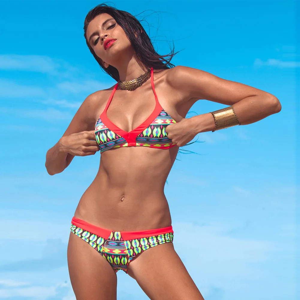

New Arrival Swimming Suit for Women Retro Print Lace-up Breathable Sling Swimwear Thong Bikini Beach Wear Bathing Suit 2021