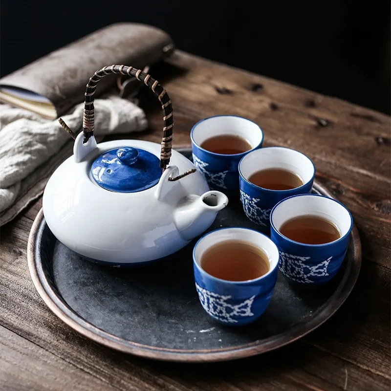 

Чайный сервиз в японском стиле для дома, один горшок и четыре чашки, чайник с Bluebone Fish, чайная чашка