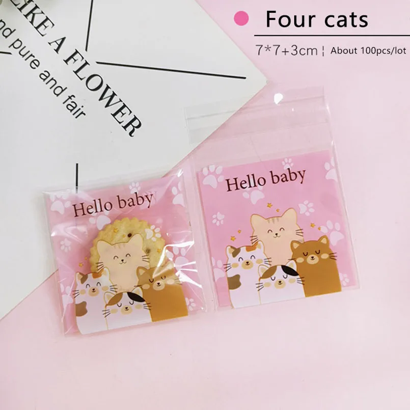 100 шт./лот Мультяшные милые Четыре кота улыбка Кошачий коготь Самоклеющиеся сумки