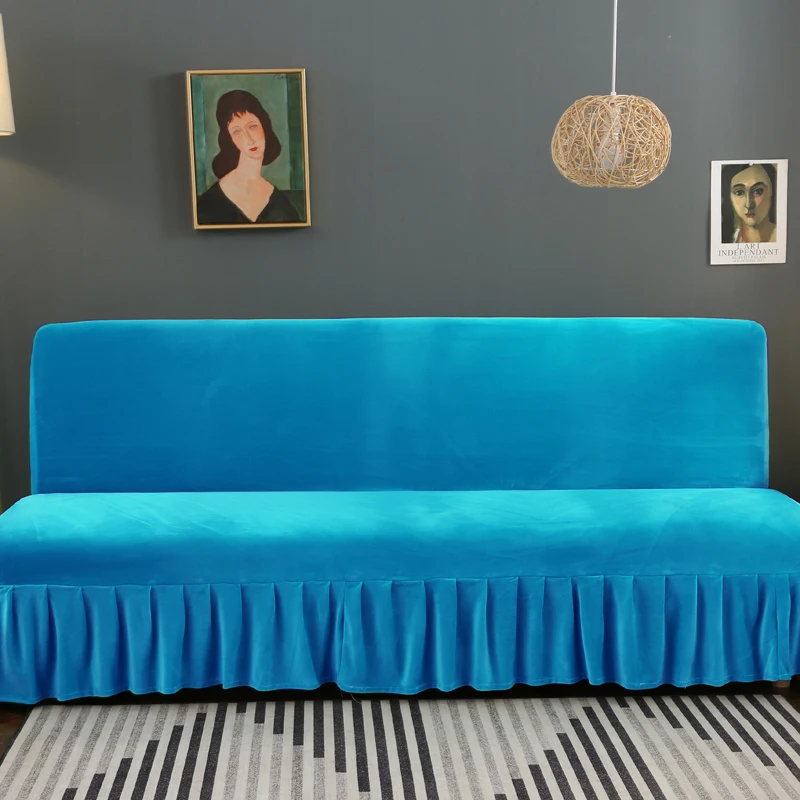 

Universal Armless Sofa Bed Cover Folding Elastic Slipcover with Skirt Stretch Covers Cheap Couch Protector Elastic Futon Cover