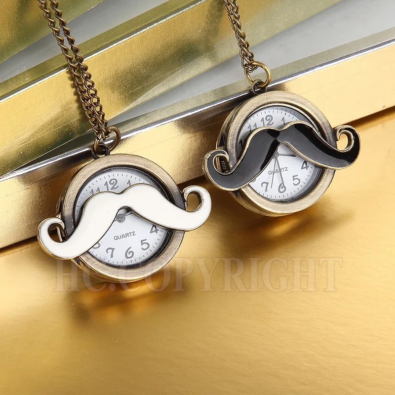 Черные/белые усы в форме усов аналоговые карманные кварцевые часы нового дизайна
