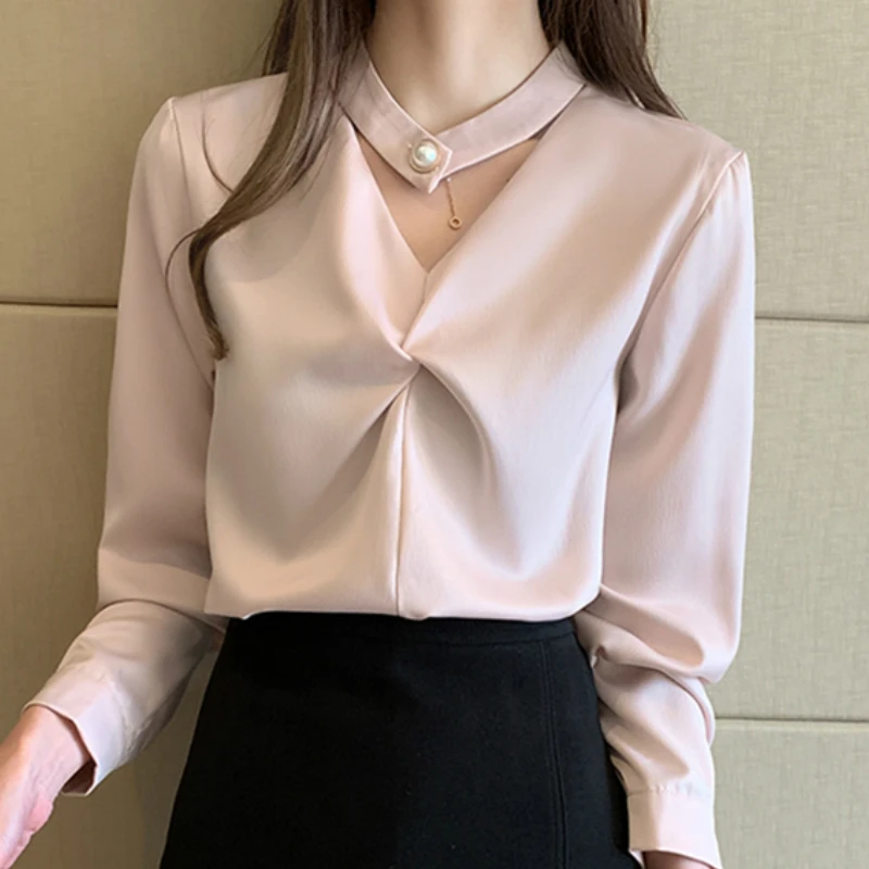 

Blusas Mujer De Moda 2021 Long Sleeve Blouse Women V-neck Chiffon Blouse Shirt Women Tops Clothes Womens Tops And Blouses C642