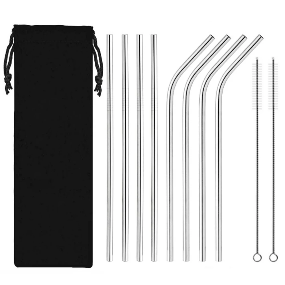 

8Pcs Stainless Steel Metal Drinking Straw Straws with 2 Cleaner Brush Kit Tool