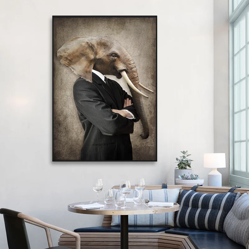 

Retro Elephant Gentleman oil paintings Wall Art Animal posters And Prints Fashion Canvas Painting For Living Room Home Decor