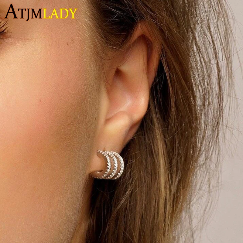 Новинка 2021 сверкающие трехслойные серьги гвоздики с инкрустацией из фианита