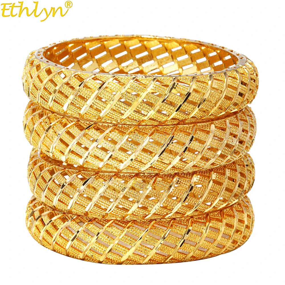 

Ethlyn 4pcs/lot New Wide Ladies Bride Bangle Collection Exclusive Golden Color Designer Jewelry Arab Bangle Bracelets B208