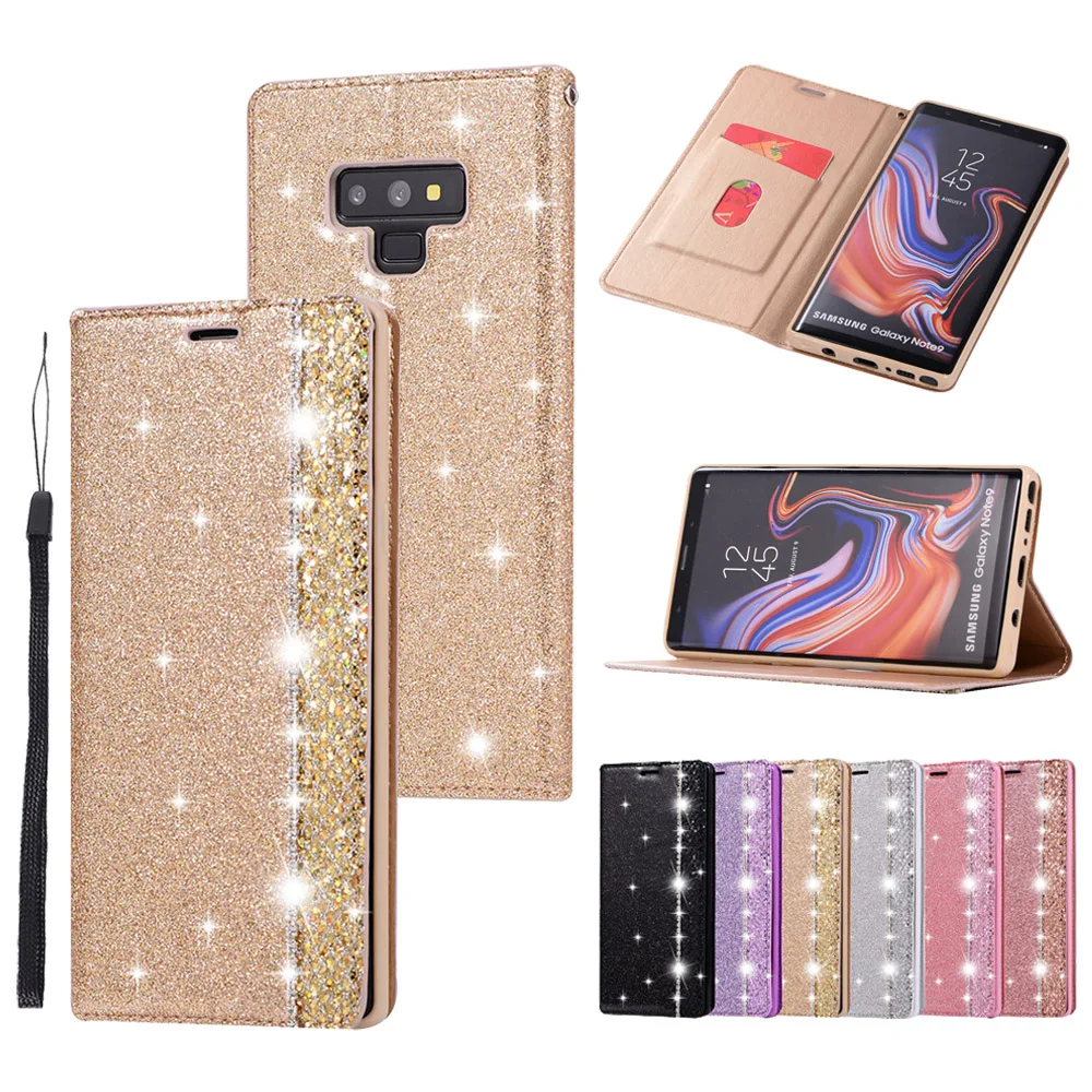 Чехол-бумажник из искусственной кожи для Samsung Galaxy S10E S7 Edge S8 S9 Note 8 9 блестящий