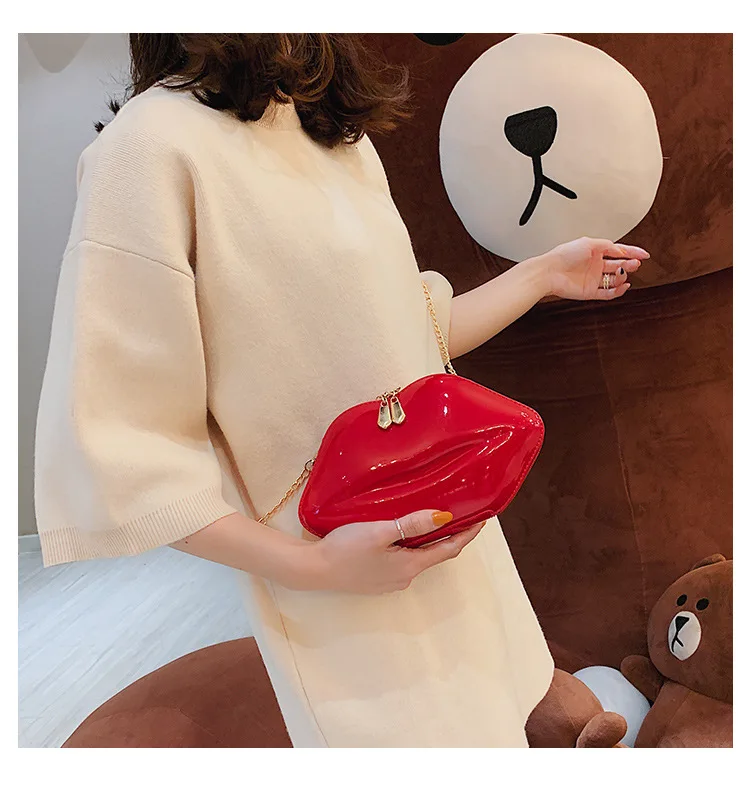 Новинка 2019 жесткая сумка в виде ракушки красный рот ПВХ маленькая квадратная