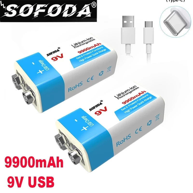 Литий-ионная аккумуляторная батарея 2021 9 В 9900 мАч батареи Micro USB литиевая для