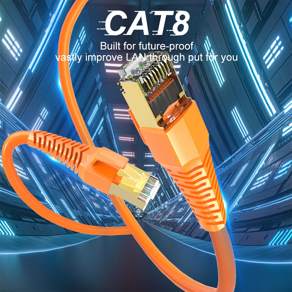 Ethernet Кабель Cat 8 40 Гбит/с 2000 МГц разъем RJ45 с позолоченным SFTP гигабитный интернет