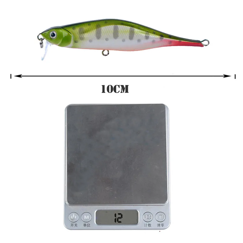 

6Colors10cm/12g Swim bait Fishing equipment Minnow Artificial Plastic Hard Bait Bionic Bait Sink Sea Fishing Lures 4#With Hooks