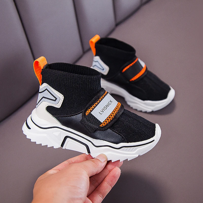 Весенне-осенние черно-белые детские кроссовки для мальчиков и девочек