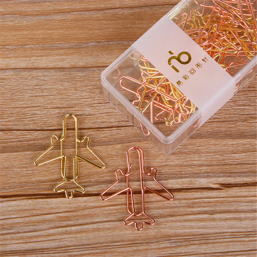 12 Pcs Cute Rose Gold Airplane Shape Paper Clips Escolar Bookmarks Photo Memo Ticket Clip Stationery School Supplies Gifts | Канцтовары