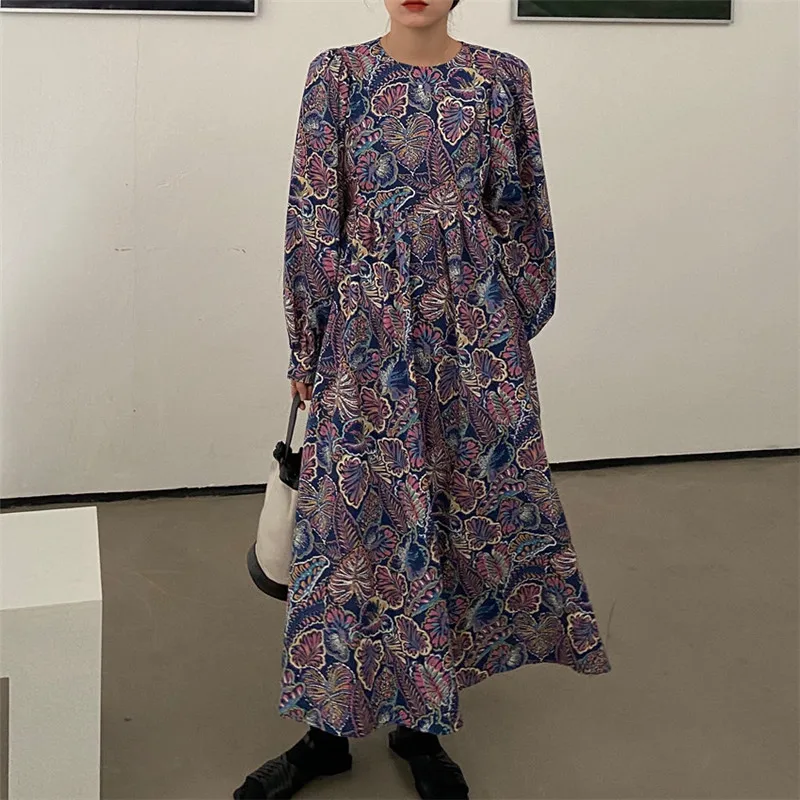 

2021 Ранняя весна новое ретро цветочное свободное шифоновое платье