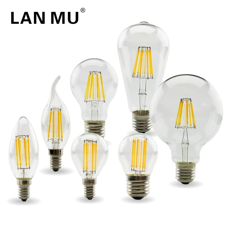 2W 4W 6W 8W E27 E14 Retro Edison LED Filament Bulb Lamp 220V