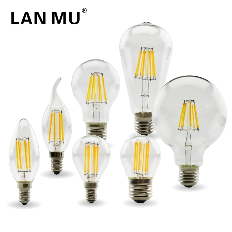 2W 4W 6W 8W E27 E14 Retro Edison LED Filament Bulb Lamp 220V-240V Light C35 G45 A60 ST64 G80 G95 G125 Glass Vintage | Освещение