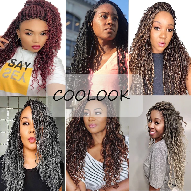 

Goddess River Faux Locs Hair 14/18 Inch Ombre Brown Soft Locs Crochet Hair Wavy Ends Synthetic Crochet Braiding Hair Extensions