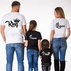Новая Одинаковая одежда для всей семьи футболка для мамы, папы, дочки и сына футболка с короткими рукавами и надписью KING QUEEN