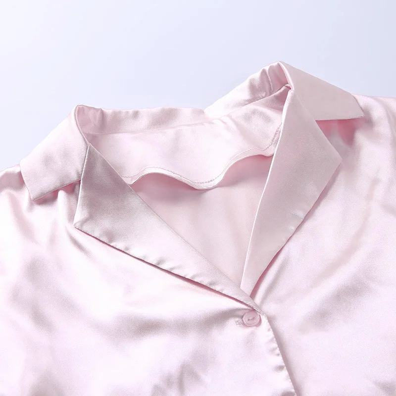 

Summer Women Silk Shirts Blouse Fashion Short Sleeve Satin Solid Color Suit Shirt, Collar Neck Street Daily Wear Elegant Tops