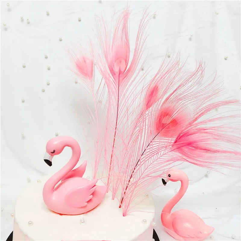 Pink Peacock Feather Hair Flamingos Happy Birthday Cake Topper Peacock Birthday Cupcake Toppers Premium Wedding Decor