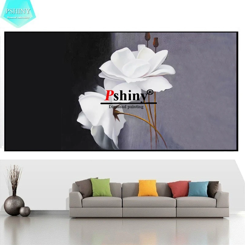 PSHINY 5D DIY Алмазная картина с белыми розами полная дрель круглые стразы домашний