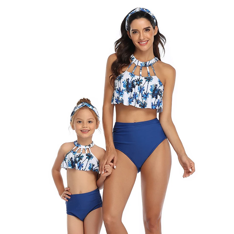 Детский купальник бикини с оборками и высокой талией комплект купальной одежды