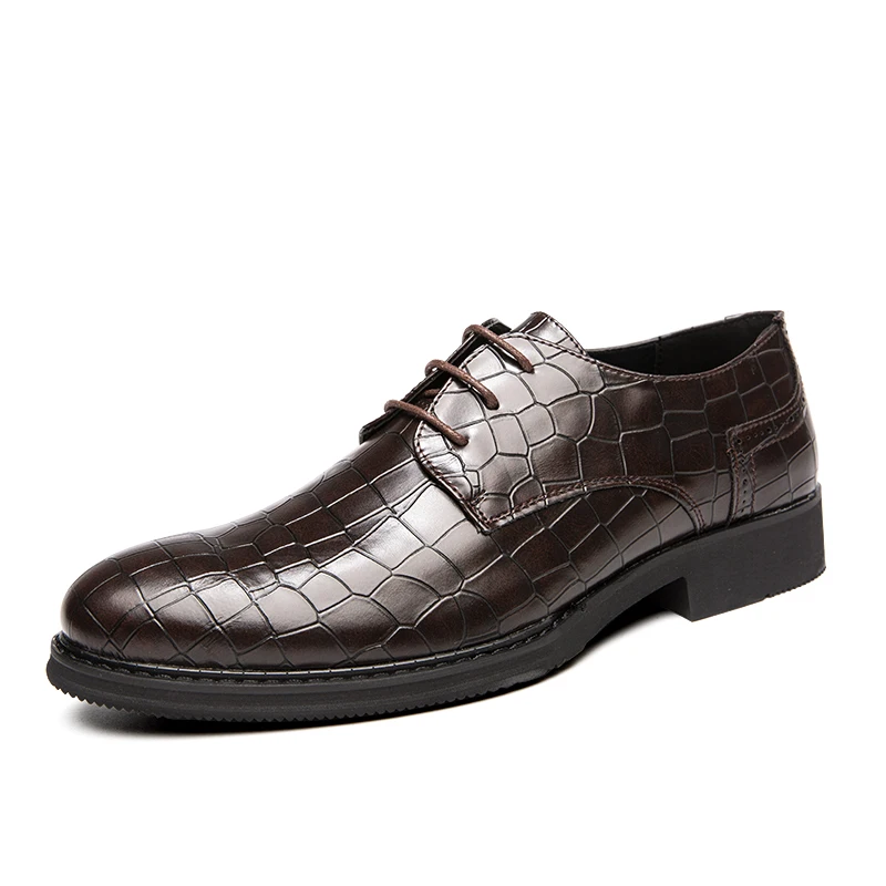 Коричневый Men Dress Shoes Wedding Oxford Shoes Lace-Up high quality business Casual Shoes Mens Formal Shoes Flats Party Office Shoes 38-47 - Цвет: Коричневый