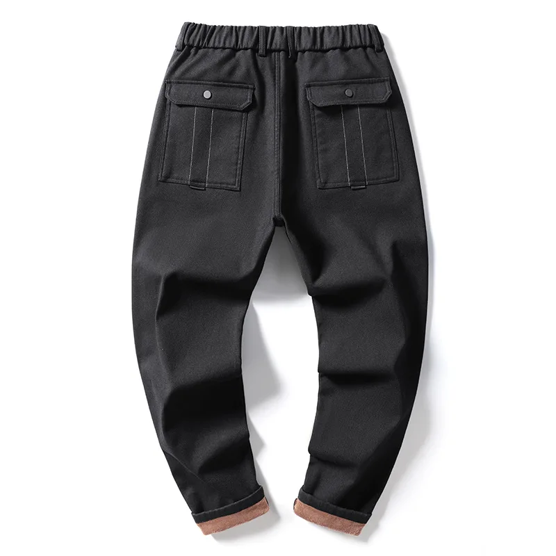 

Winter Fleece Casual Pants Men Fashion Black Baggy Warm Trousers