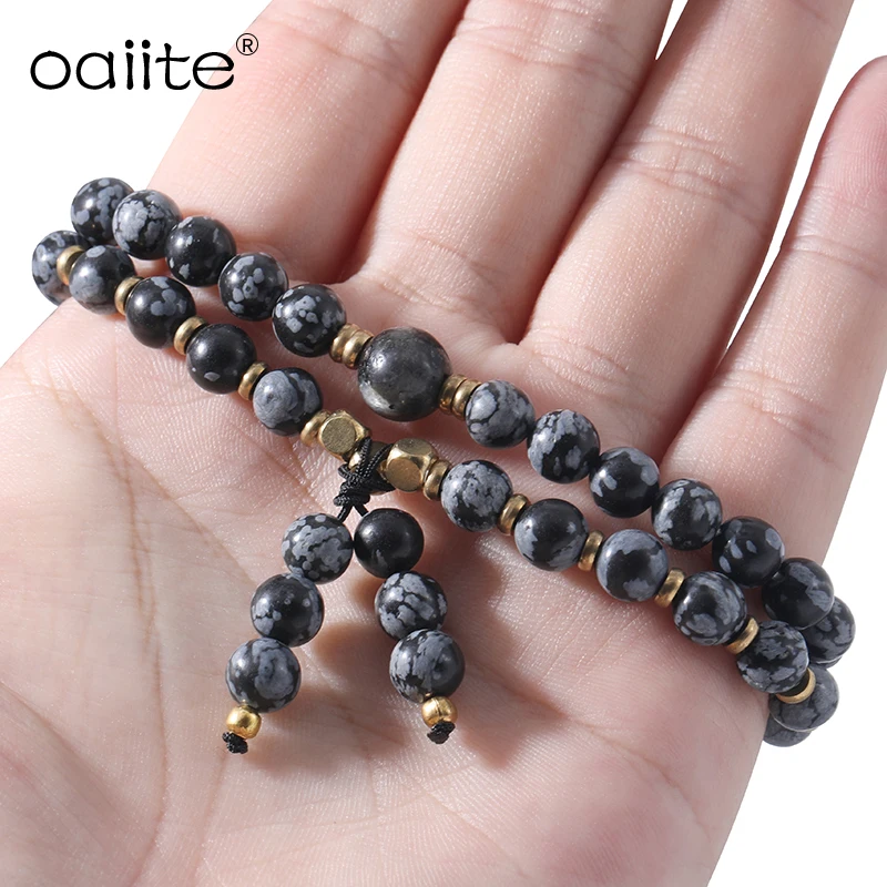 

Men Charm Bracelet Natural Stone Snowflake Beads Bracelet for women Volcanic Lava Beaded Bracelet Jewelry Women Male Gifts
